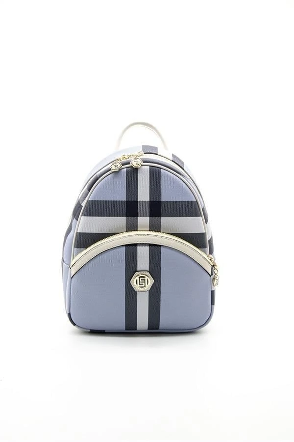 Стилна дамска раница в синьо каре SILVER&POLO - image