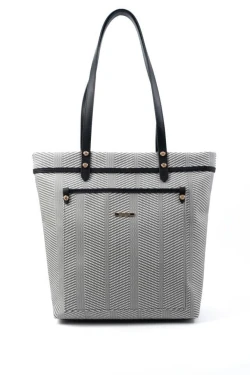 Стилна дамска чанта тип торба в цвят черен пепит на SILVER&POLO
