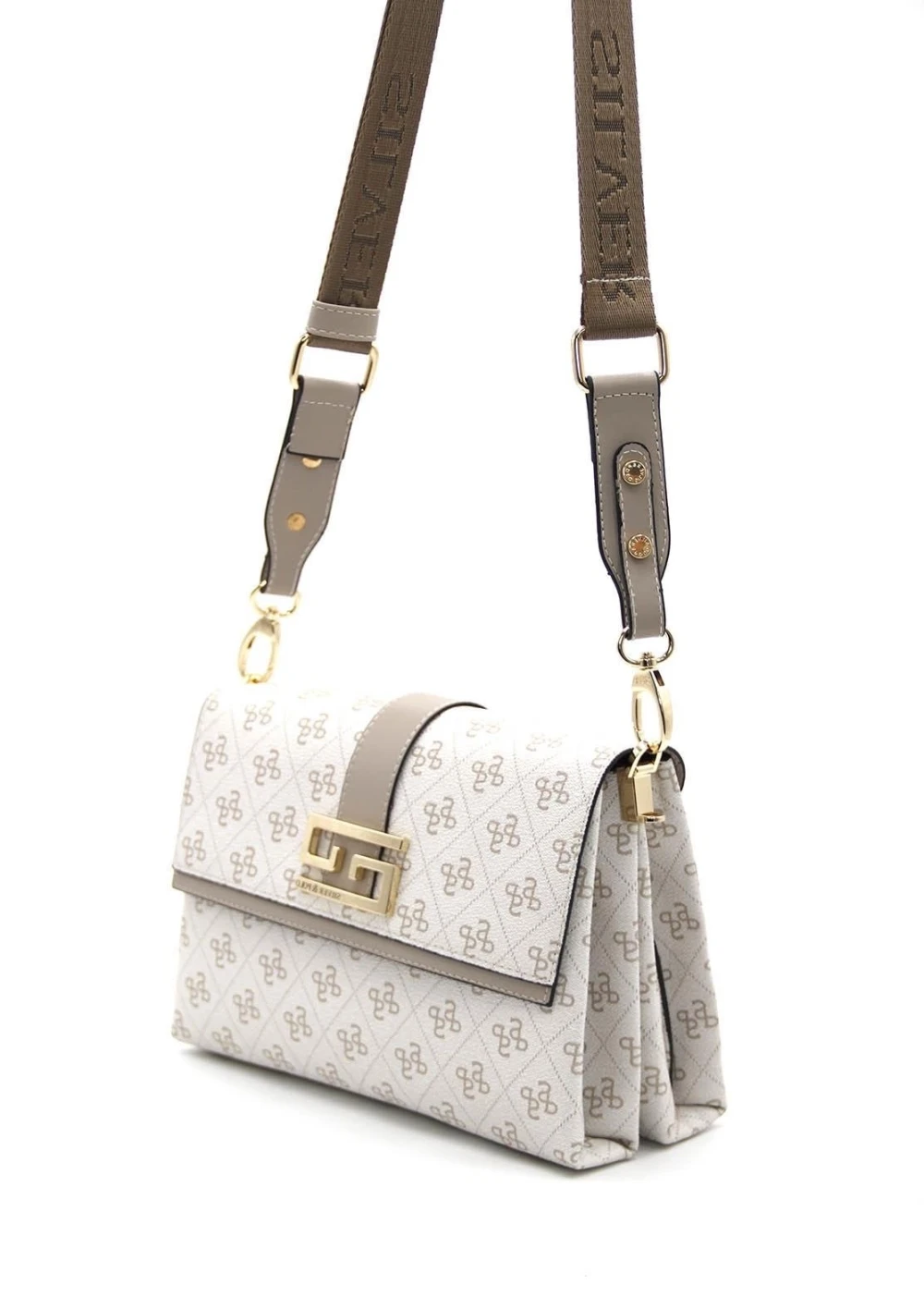 Дамска чанта с капак в бежова еко кожа с монограм на Silver&Polo - image