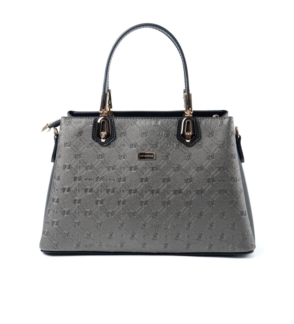 Стилна чанта в  цвят платина с монограм на SIlver & Polo - image