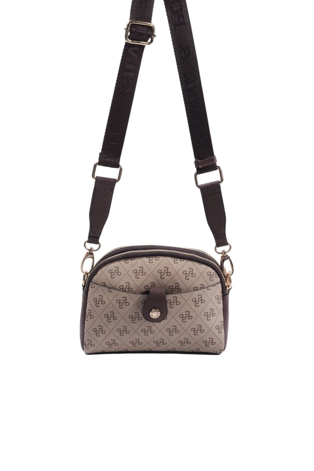 Малка дамска чанта в бежов цвят и кант-кафе Silver&Polo - image