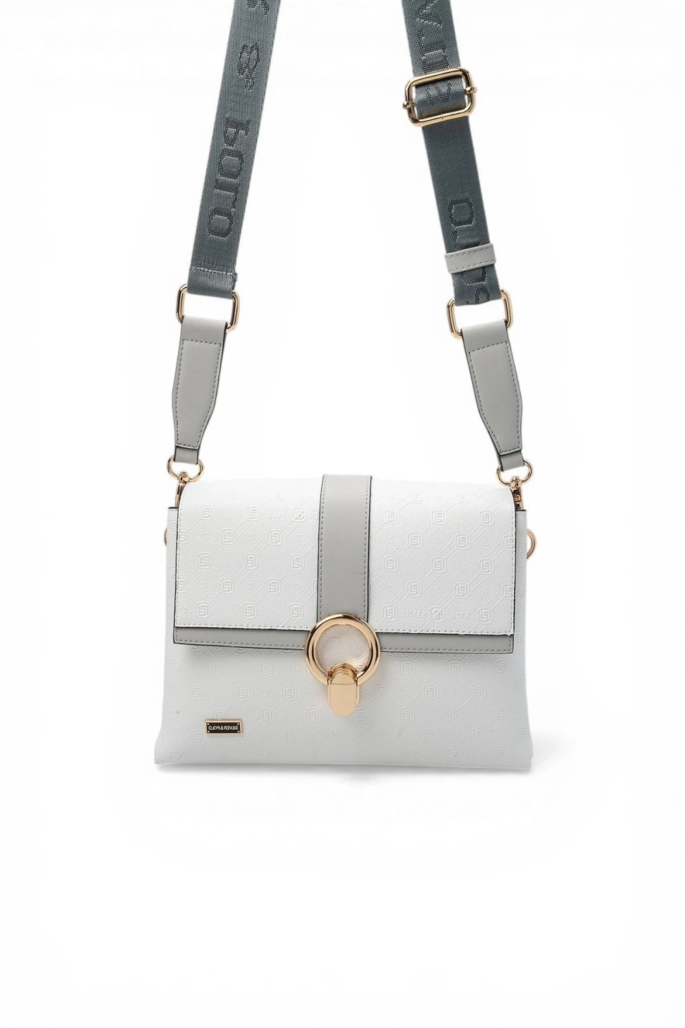 Дамска чанта с капак в бял цвят от еко кожа с монограм на Silver&Polo - image