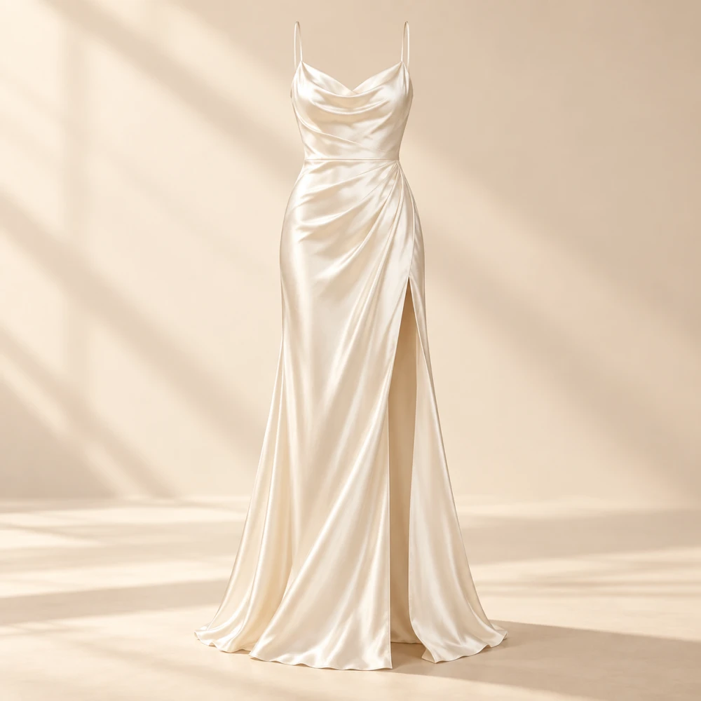 Сатенена рокля Velora Ivory - image
