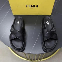 Fendi FF Cross-Strap Slides / Black