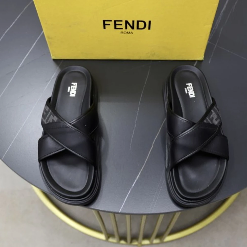 Fendi FF Cross-Strap Slides / Black - image