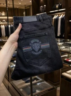 GG Embroidered Stripe Jeans / Black