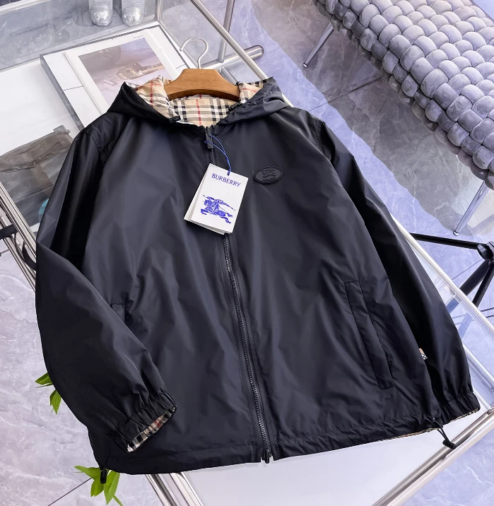 BUR Reversible Hooded Jacket / Black & Beige Check - image