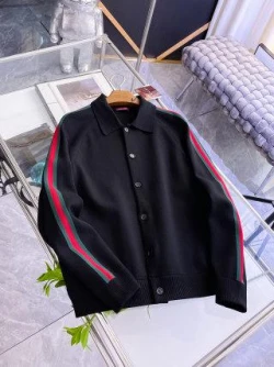 GG Striped Wool Button Cardigan / Black