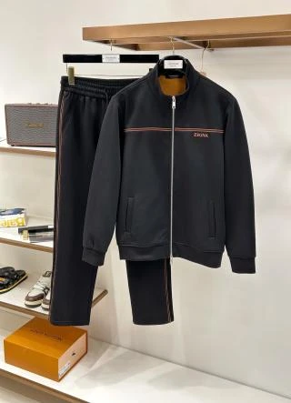 ZEG Stand Collar Contrast Line Tracksuit / Black - image