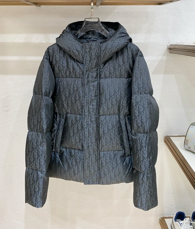 CD Monogram Hooded Down Jacket / Dark Grey Monogram - image
