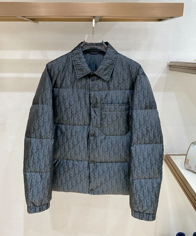 CD Monogram Shirt Collar Down Jacket / Dark Grey Monogram - image
