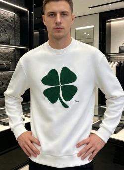 CD Green Clover Long Sleeve / White