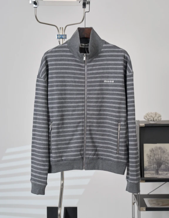 MIU Women's Pinstripe Zip Jacket / Grey - image