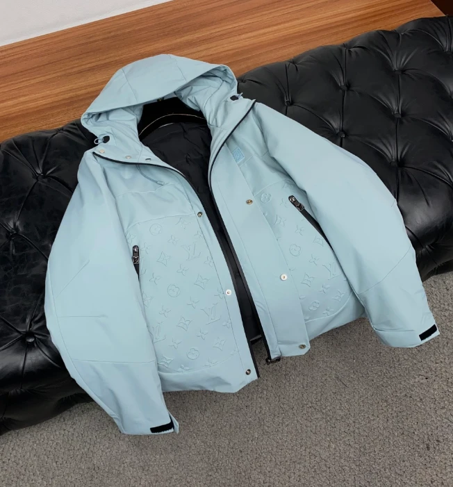 LV Hooded Embossed Monogram Jacket / Light Blue - image