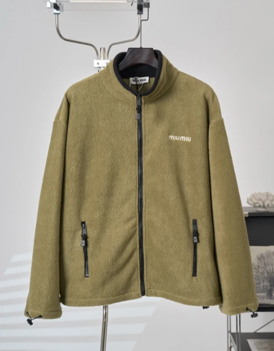 MIU Embroidered Logo Fleece Jacket / Green - image