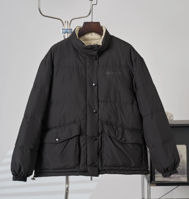 MIU Oversized Reversible Down Jacket / Black & Beige Lining - image