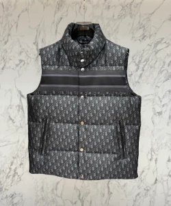 DIO Oblique Stand Collar Down Vest / Dark Grey & Monogram