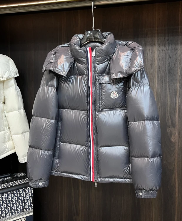 MON Tricolor Zip Glossy Down Jacket / Grey - image