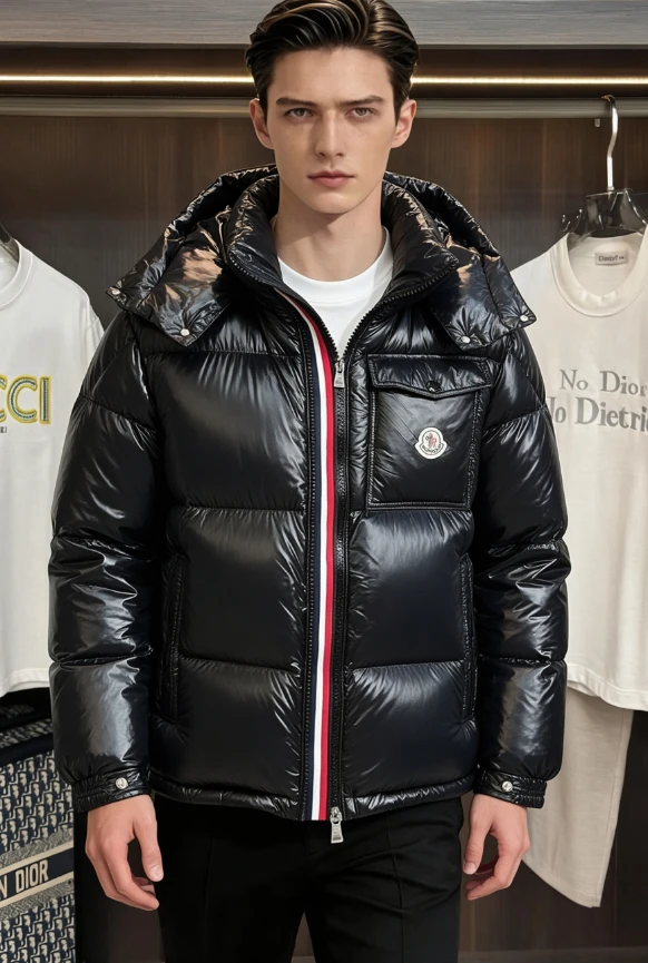 MON Tricolor Zip Glossy Down Jacket / Black - image