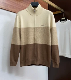 LV Wide Stripe Half Zip Sweater / Ecru & Beige & Brown