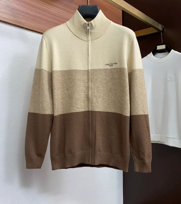 LV Wide Stripe Half Zip Sweater / Ecru & Beige & Brown - image