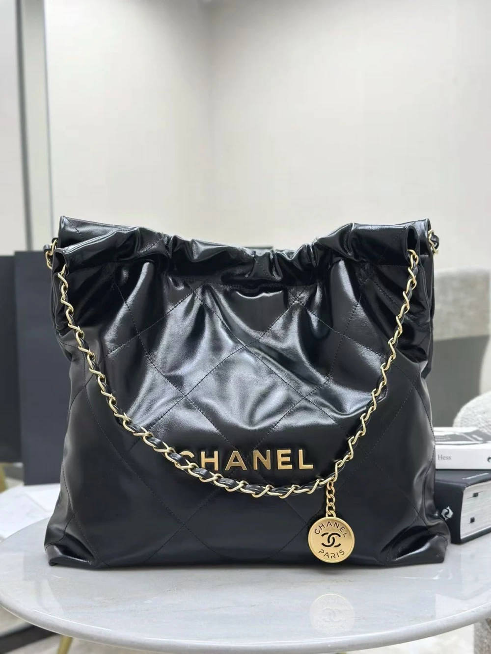 CHA Quilted Lettering Tote Bag / Black - image
