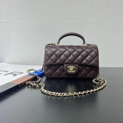 CHA CF Mini Top Handle Flap Bag / Dark Brown
