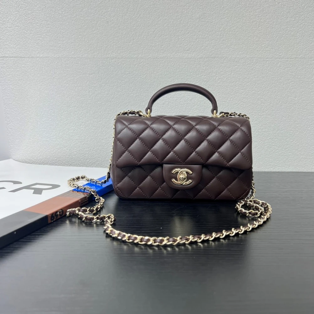 CHA CF Mini Top Handle Flap Bag / Dark Brown - image