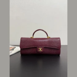 CHA Lizard Top Handle Flap Bag / Burgundy
