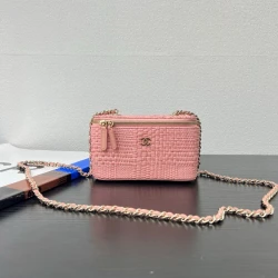 CHA Raffia Clutch On Chain / Pink