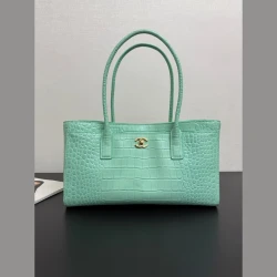 CHA Croc-Embossed East-West Tote Bag / Mint