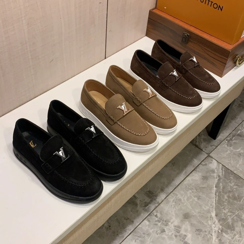 Louis Vuitton LV Initiales Suede Loafer / Black & Taupe & Brown - image