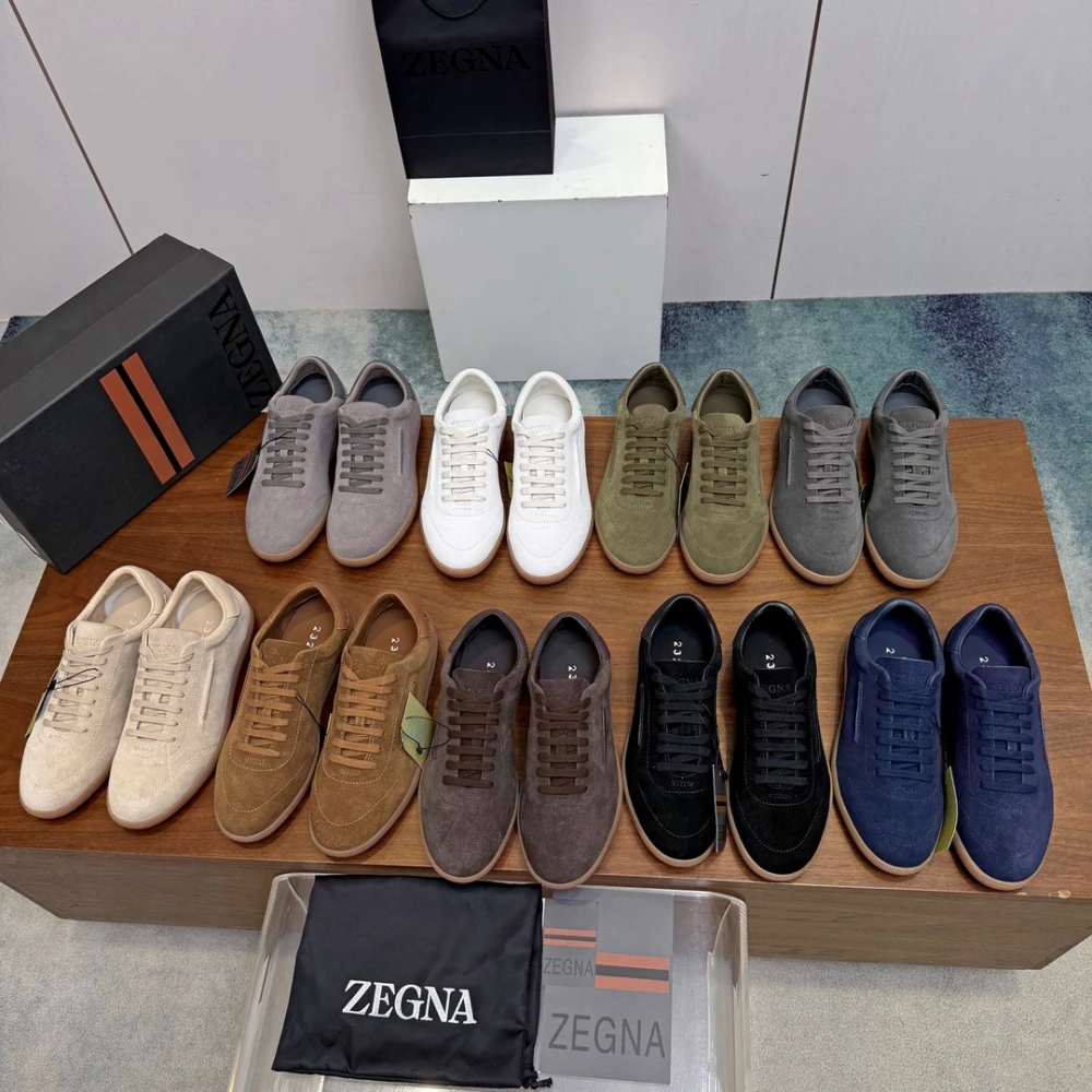 Zegna Suede Low-Top Sneaker / Black & Navy & Grey & Brown & Olive & Cream & White - image