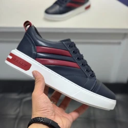 Bally Double Stripe Sneaker / Black & Navy & White