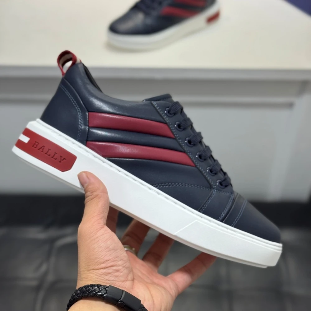 Bally Double Stripe Sneaker / Black & Navy & White - image
