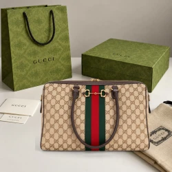 GG / Web East-West Tote / Beige Brown