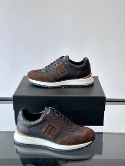 Balmain Monogram Runner Sneaker "Dark Brown Leather"