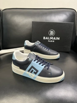 Balmain Monogram Leather Sneaker "Navy/Light Blue"