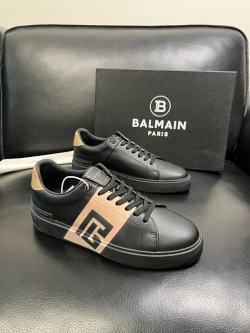 Balmain Monogram Leather Sneaker "Black/Beige"