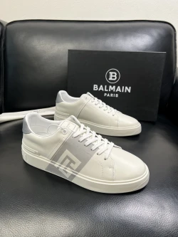 Balmain Monogram Leather Sneaker "White/Grey"