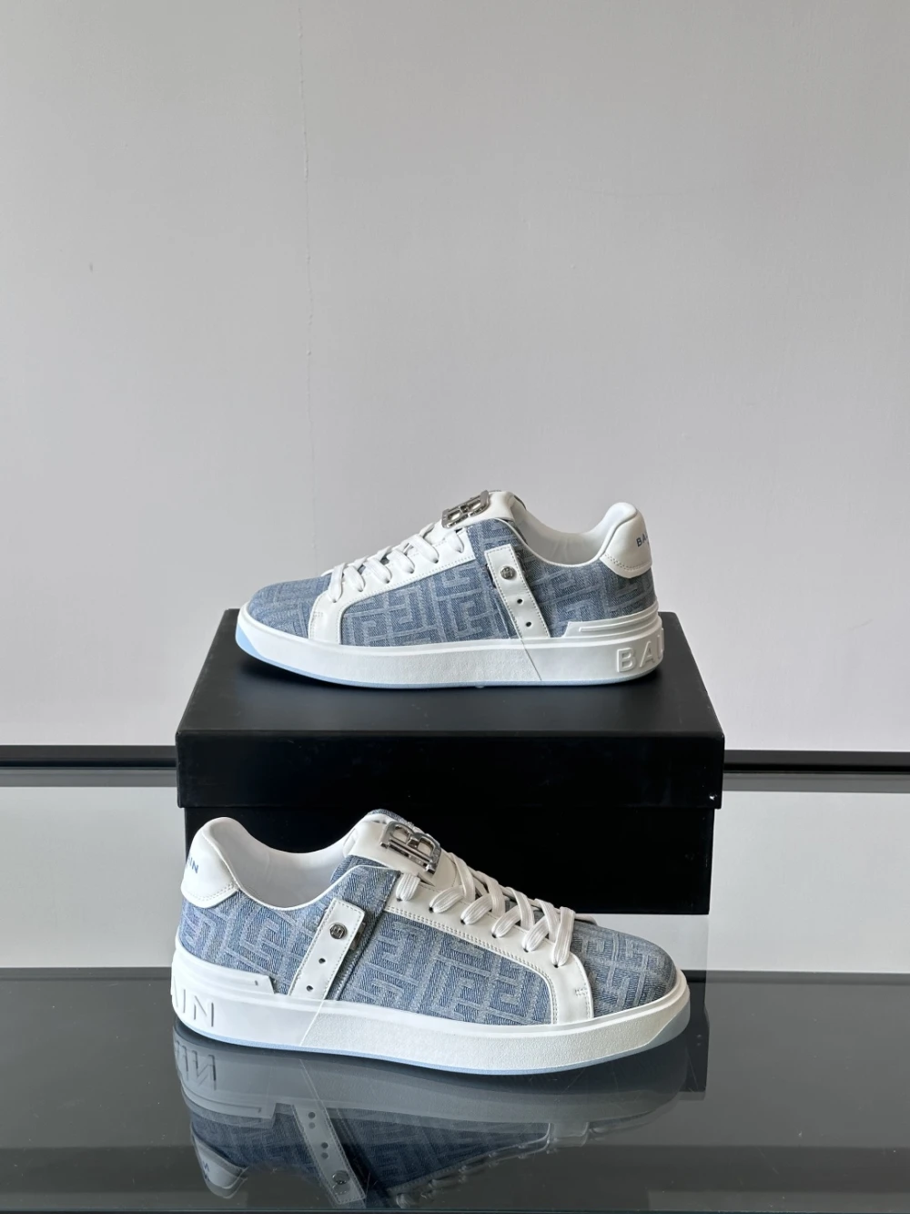 Balmain Monogram Canvas Sneaker "Light Blue/White" - image
