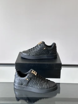 Balmain Embossed Monogram Leather Sneaker "Black/Gold"
