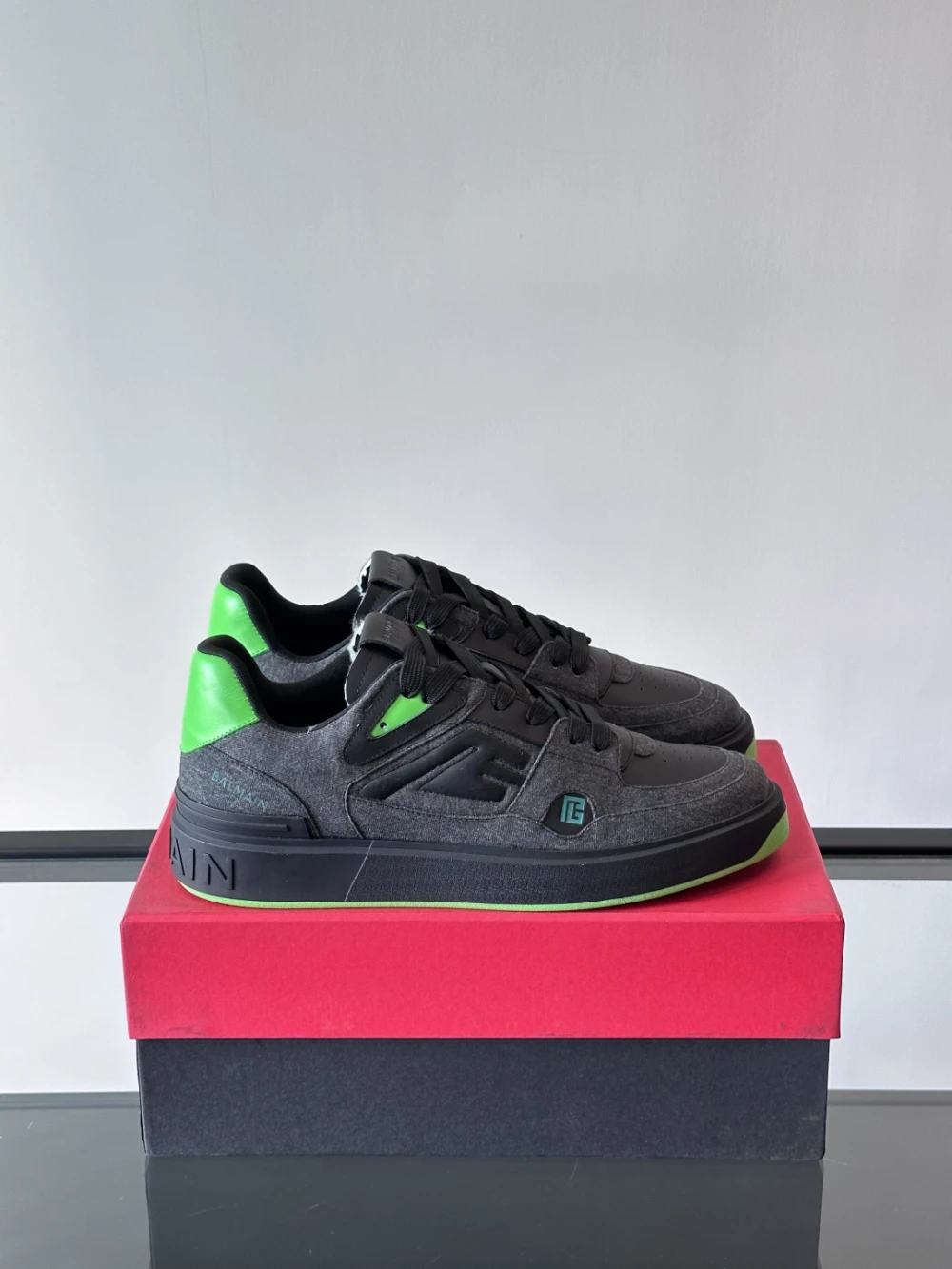 Balmain B-Court Denim Sneaker "Black/Green" - image