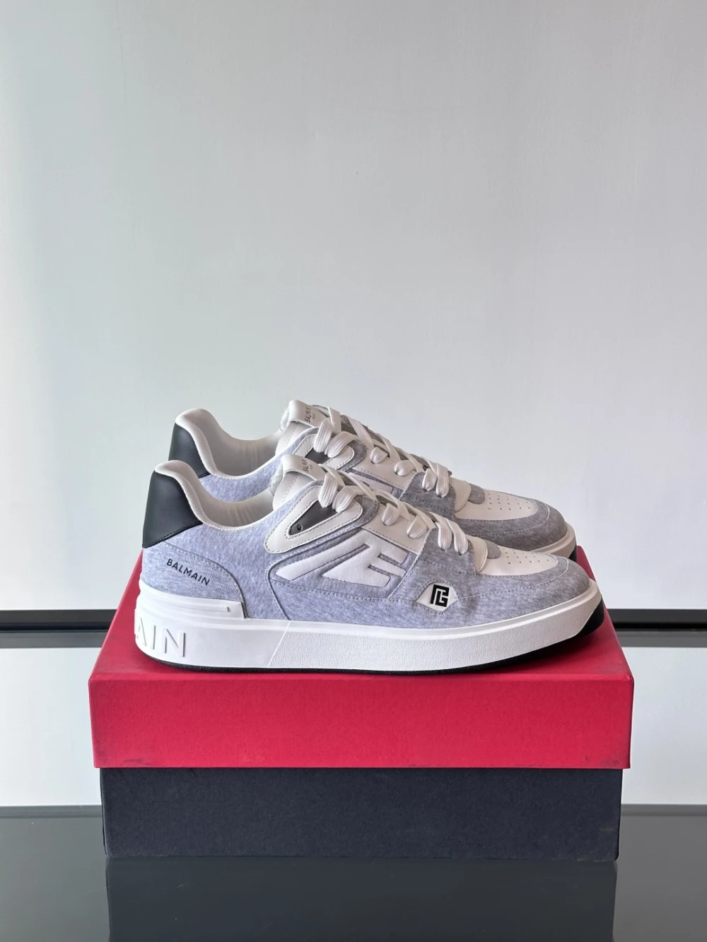 Balmain B-Court Sneaker "White/Grey Denim" - image
