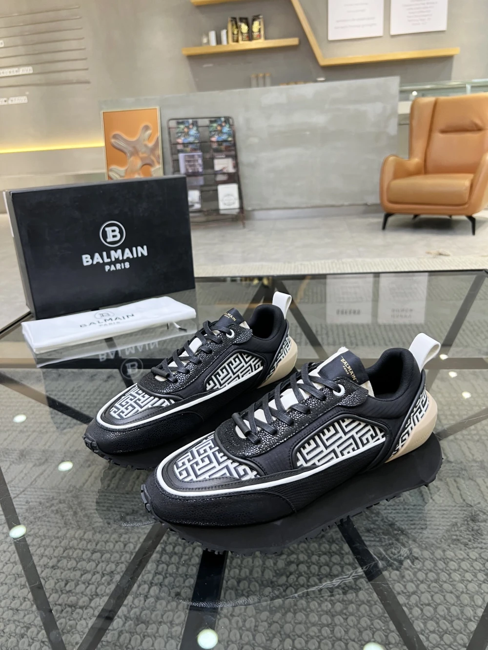 Balmain Run-Row Monogram Sneaker "Black/White" - image