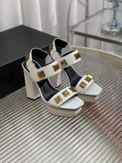 Balmain Studded Platform Sandal "White/Gold"