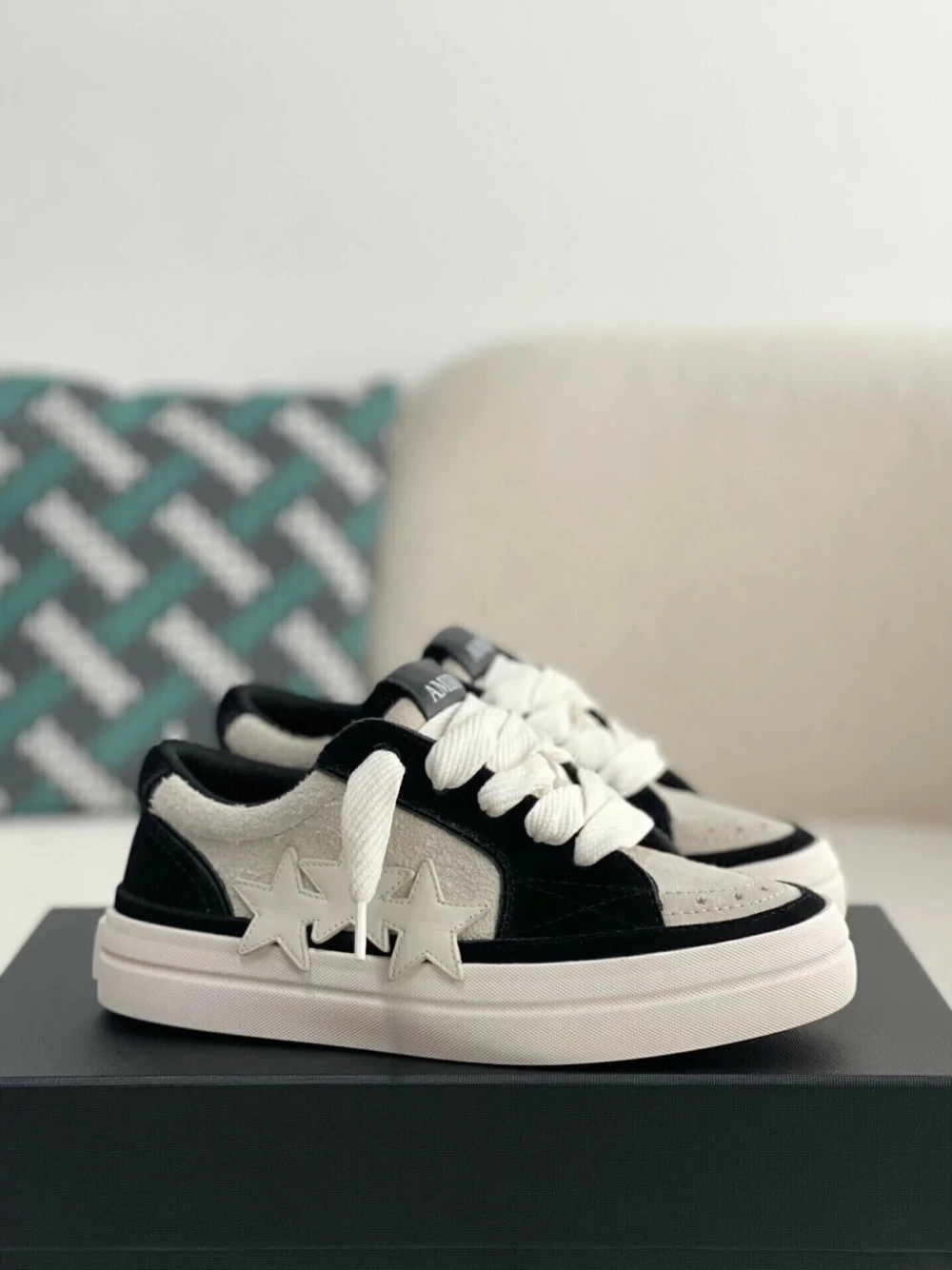 AMIRI Star Appliqué Suede Skater "Black/Cream" - image