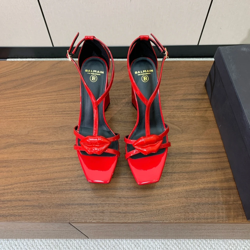 Balmain Patent Leather Lip Sandal "Red" - image