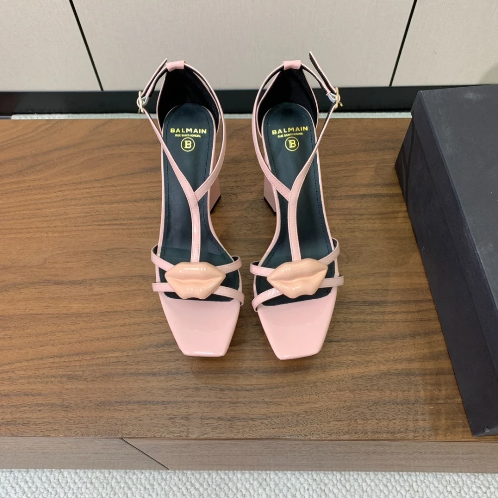 Balmain Patent Leather Lip Sandal "Light Pink" - image