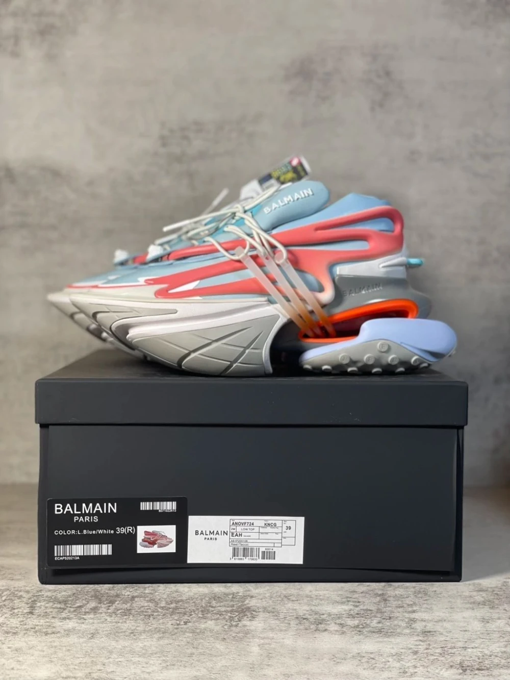 Balmain Unicorn Sneaker "Light Blue/Coral/White" - image